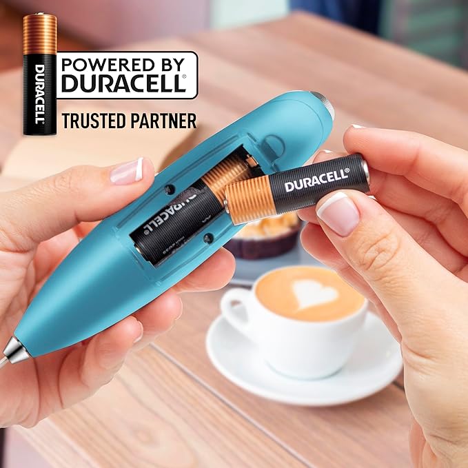 Zulay Kitchen Powerful Milk Frother Wand With 4 AA Duracell Batteries - Ultra Fast Handheld Drink Mixer - Electric Whisk Foam Maker for Coffee, Lattes, Cappuccino, Matcha & Creamer