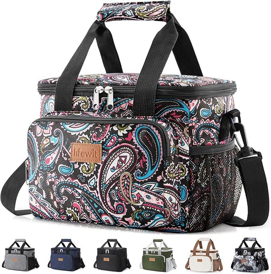 Lifewit Medium Lunch Bag Insulated Lunch Box Soft Cooler Cooling Tote for Adult Men Women, Paisley 12-Can (9L)