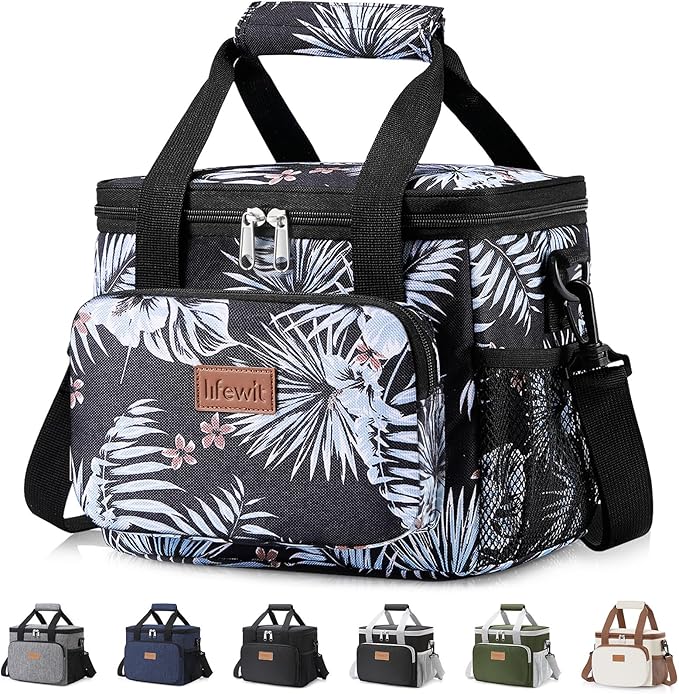 Lifewit Medium Lunch Bag Insulated Lunch Box Soft Cooler Cooling Tote for Adult Men Women, Flower 12-Can (9L)
