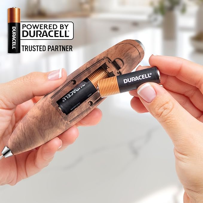 Zulay Kitchen Powerful Milk Frother Wand With 4 AA Duracell Batteries - Ultra Fast Handheld Drink Mixer - Electric Whisk Foam Maker for Coffee, Lattes, Cappuccino, Matcha & Creamer