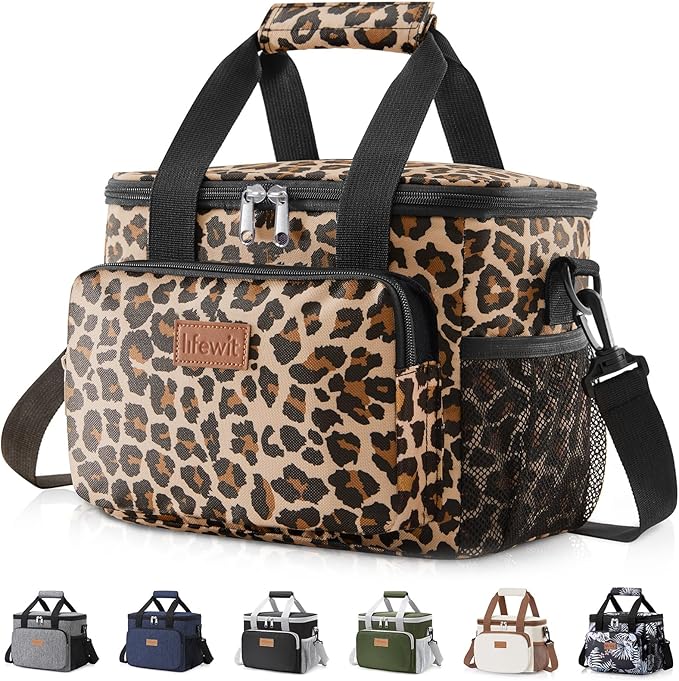 Lifewit Medium Lunch Bag Insulated Lunch Box Soft Cooler Cooling Tote for Adult Men Women, Leopard 12-Can (9L)