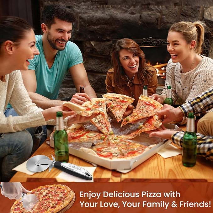 SCHVUBENR Premium Pizza Cutter Wheel - Ultra Sharp Stainless Steel Pizza Slicer with Non-Slip Soft Grip Handle - Multi-Purpose Cutter for Pizza, Dough & Pastry - Dishwasher Safe, Easy to Clean - Black