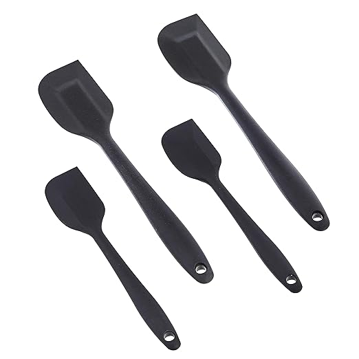 Amazon Basics Non-Stick Heat Resistant Silicone Spatula Set, Dishwasher Safe, BPA Free, Food Grade, 2 Small & 2 Large, Black, Pack of 4