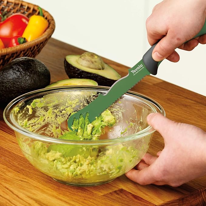 Tovolo 5.75" Slicer with Comfort Grip Handle, Serrated Kitchen Knife for Avocados with Pitter & Masher, Sharp High-Carbon Steel Blade, Dishwasher, 1 Count (Pack of 1), Pesto