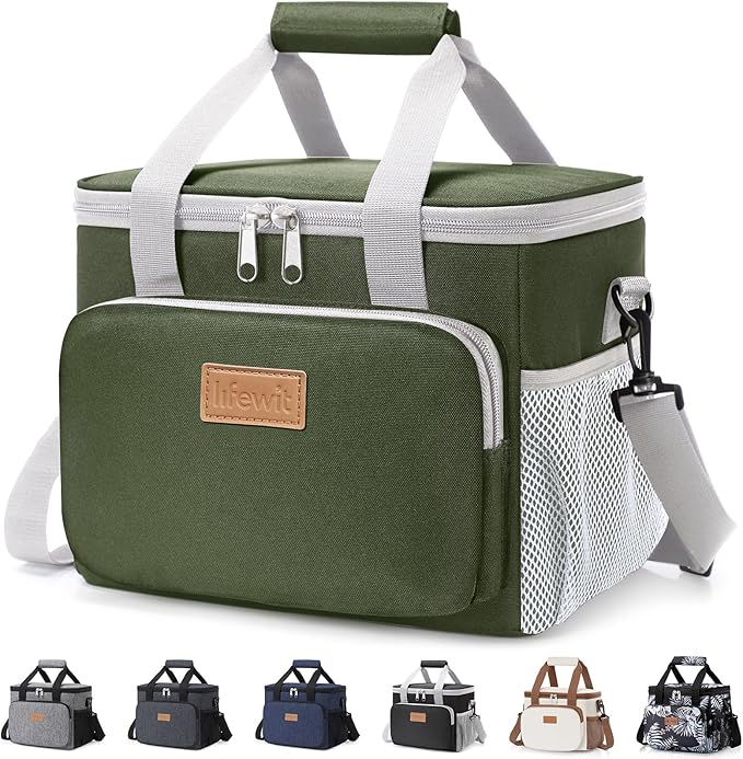 Lifewit Medium Lunch Bag Insulated Lunch Box Soft Cooler Cooling Tote for Adult Men Women, Gray and Green 12-Can (9L)