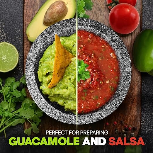 Umien Granite Mortar and Pestle Set - 8-Inch Natural Stone Molcajete with Avocado Tool - 3.5 Cup Capacity for Spices, Herbs, Pestos & Guacamole - Premium Kitchen Gift (Grey)