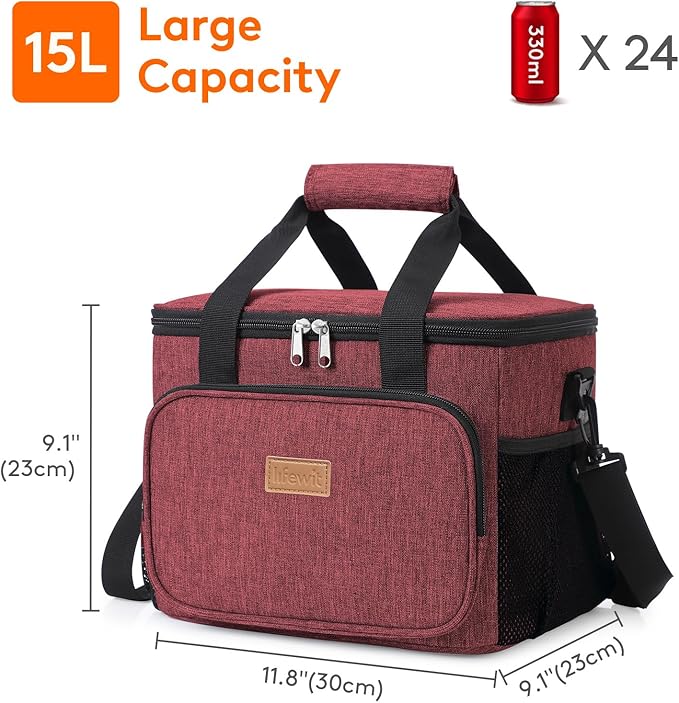 Lifewit Large Lunch Bag Insulated Lunch Box Soft Cooler Cooling Tote for Adult Men Women, Burgundy 24-Can (15L)