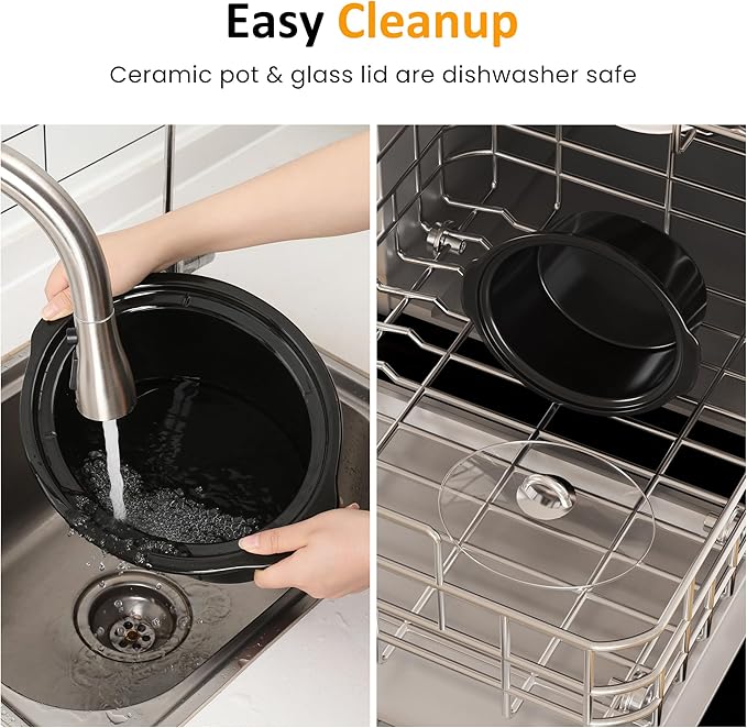 Sunvivi 3 Quart Slow Cooker & Mini Food Warmer with 3 Heating Settings, Removable Ceramic Pot, Dishwasher Safe Glass Lid, Stainless Steel, Blue