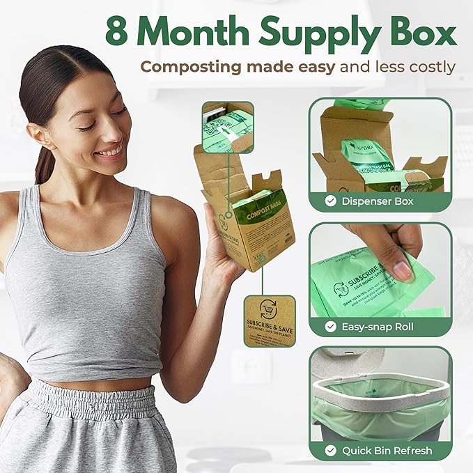 Small Compost Bags 1.6 Gal - 100 Compostable Kitchen Trash Bags for Countertop Bin - Cornstarch Leakproof & Tear-Resistant - OK Compost Home & Seedling Certified 0.18 mm Kitchen Garbage Bags