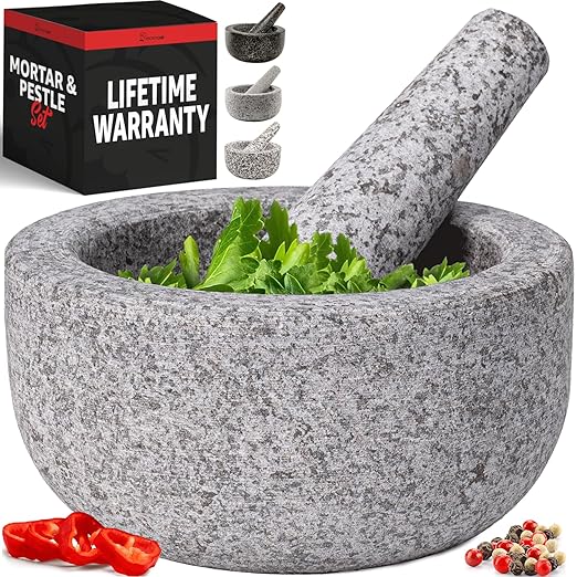 Priority Chef Heavy Duty Small Mortar and Pestle Set, 1.5 Cup, Make Fresh Guacamole, Salsa, Stone Grinder Bowl, Herb Crusher, Spice Grinder, 5.5" Wide, Grey