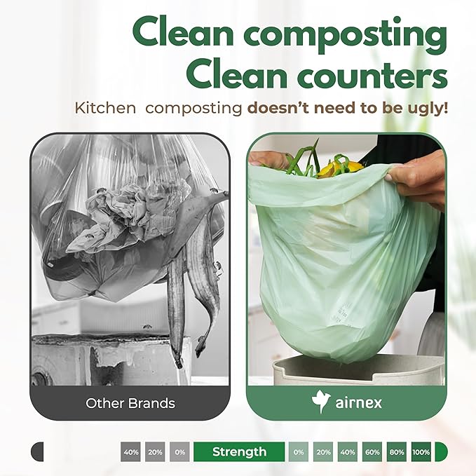 Small Compost Bags 1.6 Gal - 100 Compostable Kitchen Trash Bags for Countertop Bin - Cornstarch Leakproof & Tear-Resistant - OK Compost Home & Seedling Certified 0.18 mm Kitchen Garbage Bags