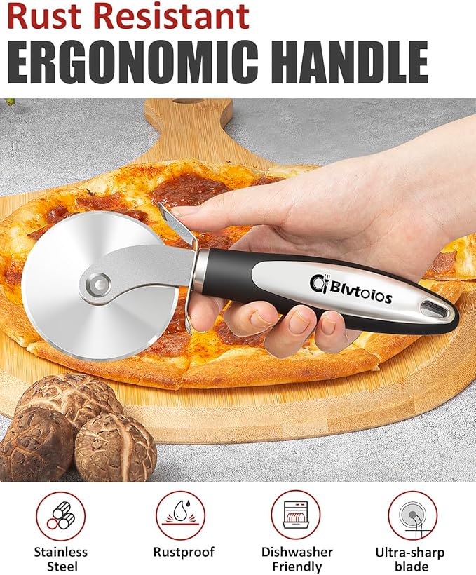 Premium Pizza Cutter, Multi-Purpose Stainless Steel Pizza Cutter Wheel with Non-Slip Soft Touch Handle, Perfect for Cutting Pizza, Dough and Pastry, Dishwasher Safe