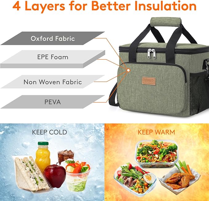 Lifewit Medium Lunch Bag Insulated Lunch Box Soft Cooler Cooling Tote for Adult Men Women, Dark Green 12-Can (9L)