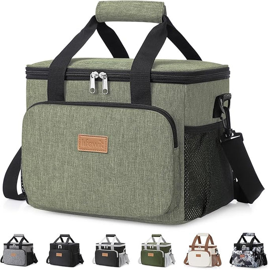 Lifewit Medium Lunch Bag Insulated Lunch Box Soft Cooler Cooling Tote for Adult Men Women, Dark Green 12-Can (9L)