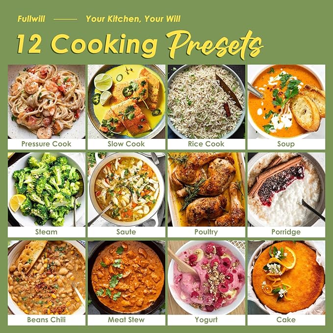 Fullwill 9-in-1 Electric Pressure Cooker(2026 Upgraded), 12 Presets Instant Multi Cooker, Olla de Presion Nonstick Pot 6 Quarts