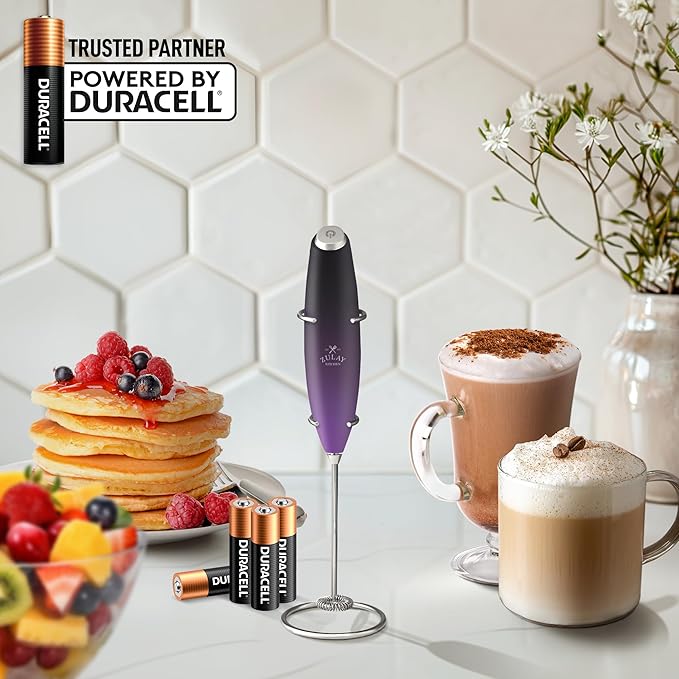 Zulay Kitchen Powerful Milk Frother Wand With 4 AA Duracell Batteries - Ultra Fast Handheld Drink Mixer - Electric Whisk Foam Maker for Coffee, Lattes, Cappuccino, Matcha & Creamer