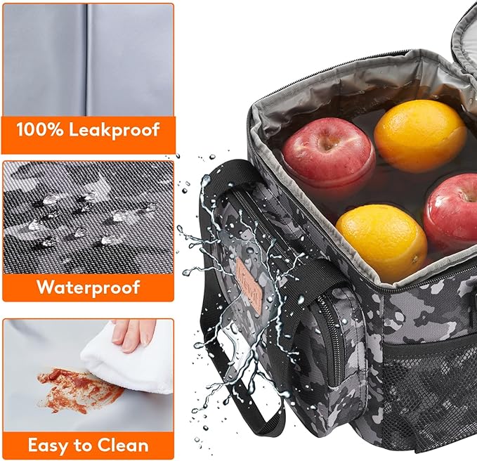Lifewit Medium Lunch Bag Insulated Lunch Box Soft Cooler Cooling Tote for Adult Men Women, Black Camo 12-Can (9L)