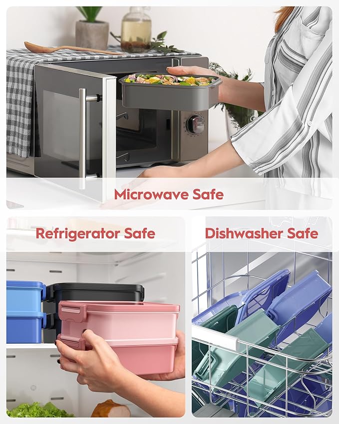 Adults Bento Box with Insulated Lunch Bag, 74oz Capacity 3 Stackable Leak-Proof Bento Box Built-In Utensil and Sauce, PFAS & BPA-Free, Microwave & Dishwasher Safe (Rose Pink)