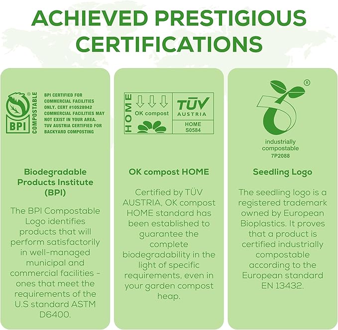 ANECO Compostable Food Waste Bags 13 Gallon, 50 Count, Extra Thick Kitchen Compost Bags With Handles, Large Compostable Bags for Tall Kitchen Bin