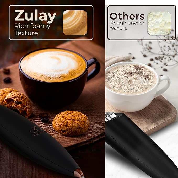 Zulay Kitchen Patented Tornado Triple Whisk Milk Frother with 4 Duracell Batteries – Handheld Foam Maker for Coffee, Lattes, Matcha & Hot Chocolate – Rich, Creamy Froth in Seconds