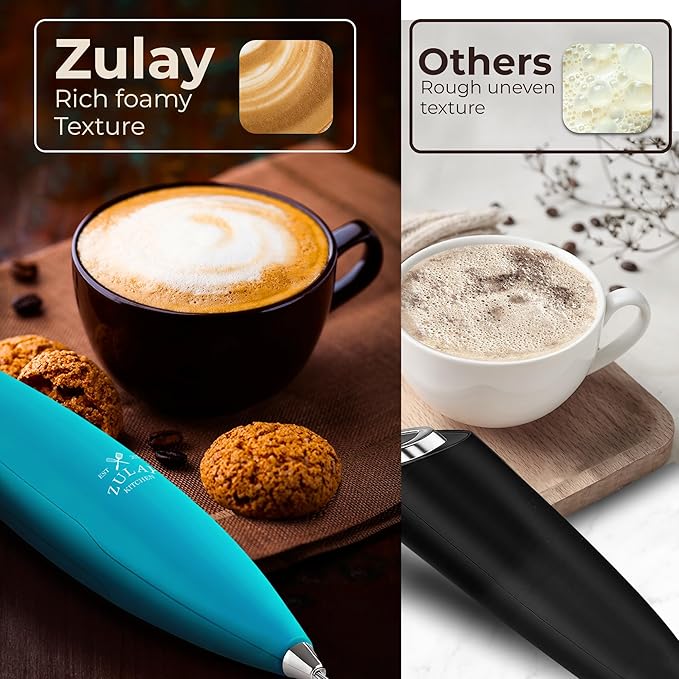 Zulay Kitchen Patented Tornado Triple Whisk Milk Frother with 4 Duracell Batteries – Handheld Foam Maker for Coffee, Lattes, Matcha & Hot Chocolate – Rich, Creamy Froth in Seconds