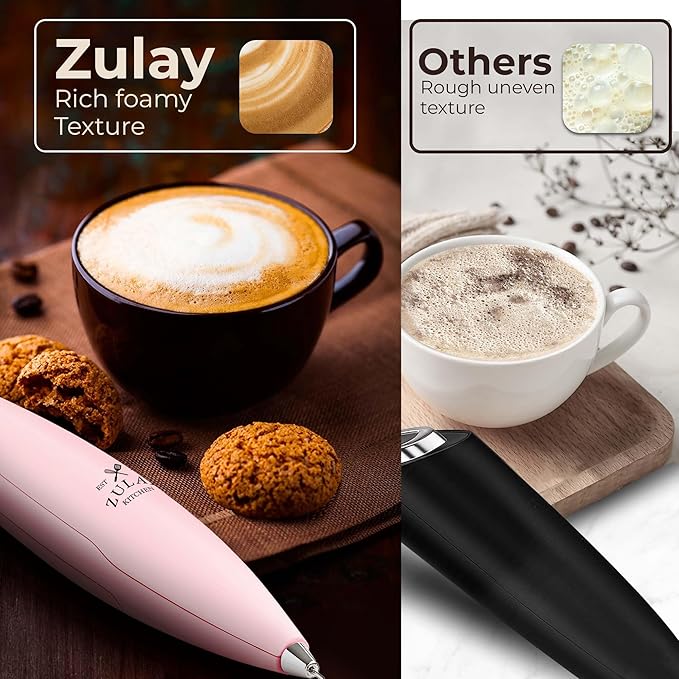 Zulay Kitchen Patented Tornado Triple Whisk Milk Frother with 4 Duracell Batteries – Handheld Foam Maker for Coffee, Lattes, Matcha & Hot Chocolate – Rich, Creamy Froth in Seconds