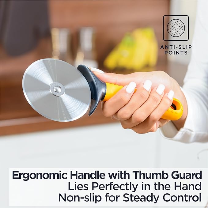 Deiss Pro Heavy Duty Pizza Cutter With Wheel Slicer- Stainless Steel Sharp Smooth Pizza Cutter Wheel With Easy Grip Non-Slip Handle, Dishwasher Safe (ORANGE)