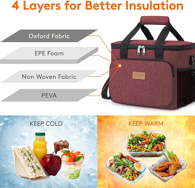 Lifewit Medium Lunch Bag Insulated Lunch Box Soft Cooler Cooling Tote for Adult Men Women, Burgundy 12-Can (9L)