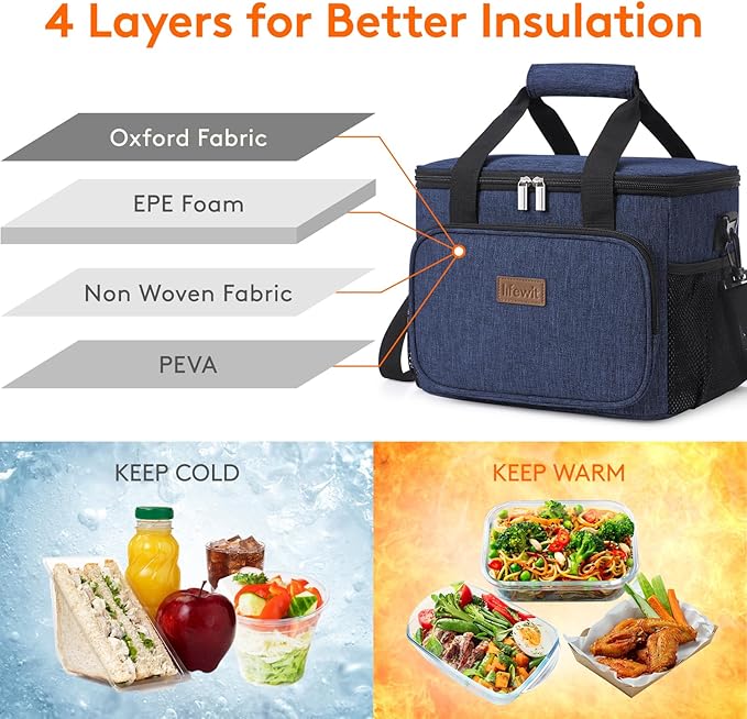 Lifewit Large Lunch Bag Insulated Lunch Box Soft Cooler Cooling Tote for Adult Men Women, Dark Blue 24-Can (15L)