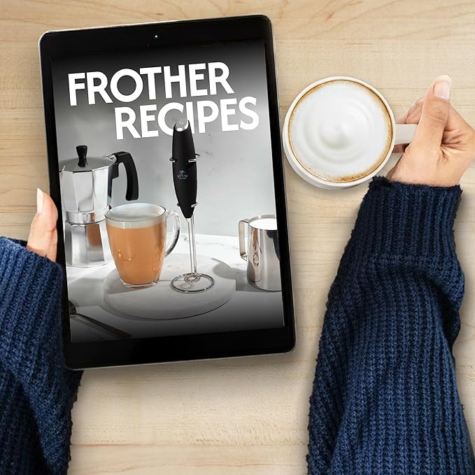 Zulay Kitchen Patented Tornado Triple Whisk Milk Frother with 4 Duracell Batteries – Handheld Foam Maker for Coffee, Lattes, Matcha & Hot Chocolate – Rich, Creamy Froth in Seconds