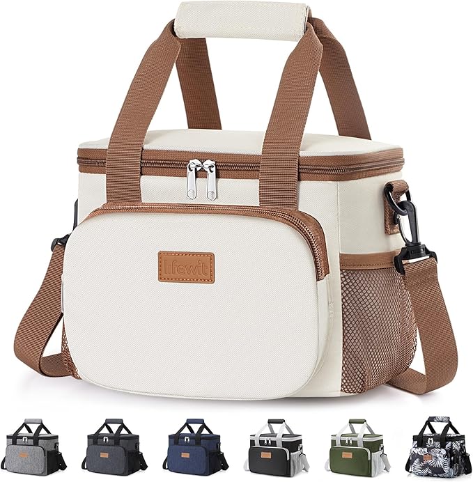 Lifewit Medium Lunch Bag Insulated Lunch Box Soft Cooler Cooling Tote for Adult Men Women, Beige 12-Can (9L)
