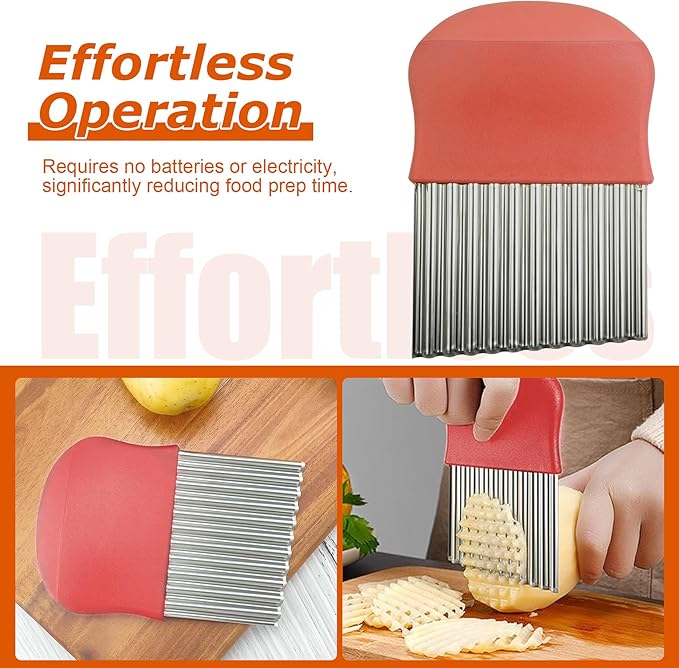 Crinkle Cutter for Veggies, Wavy Potato Cutter for French Fries, Stainless Steel Waffle Fry Wavy Chopper, 2 Pack