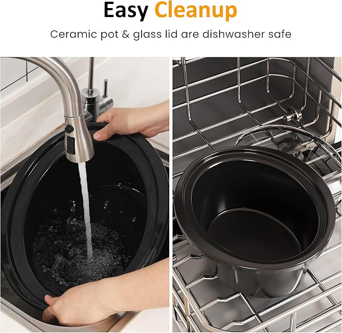 Sunvivi 4QT Slow Cooker, Programmable Pot with Locking Lid, Removable Ceramic Pot, 3 Heating Settings & Time Control,Dishwasher-safe Lid, Grey