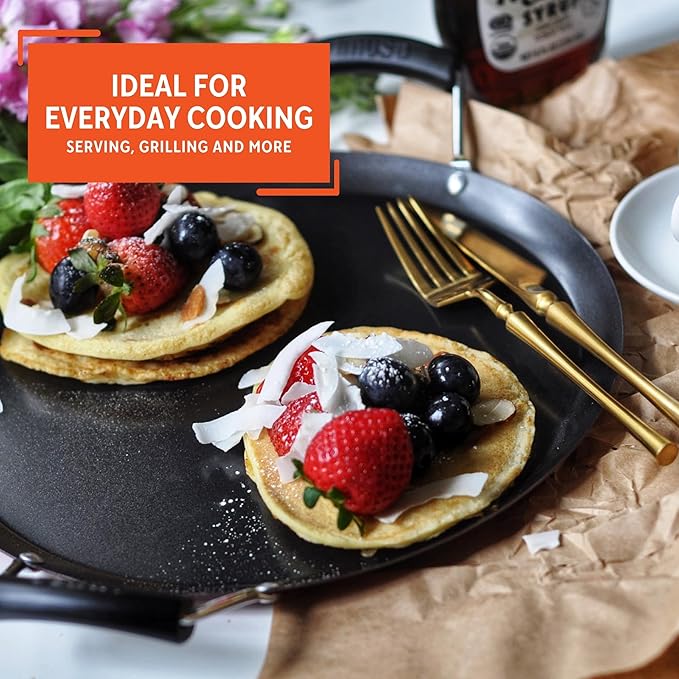 IMUSA USA, Black Carbon Steel Large Round Comal with Bakelite Handles, 14"