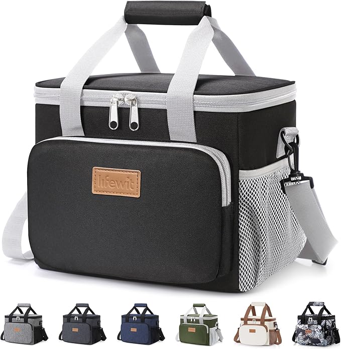 Lifewit Medium Lunch Bag Insulated Lunch Box Soft Cooler Cooling Tote for Adult Men Women, Gray and Black 12-Can (9L)