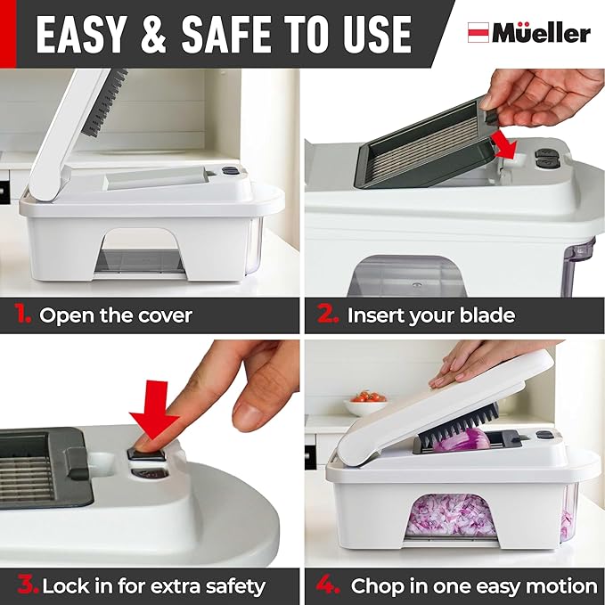 Mueller Pro-Series All-in-One, 12 Blade Mandoline Slicer for Kitchen, Food Chopper, Vegetable Slicer and Spiralizer, Cutter, Dicer, Grater, Kitchen Gadgets Sets with Container, White Sand/Pastel Green