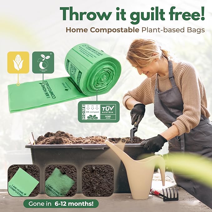 Small Compost Bags 1.6 Gal - 100 Compostable Kitchen Trash Bags for Countertop Bin - Cornstarch Leakproof & Tear-Resistant - OK Compost Home & Seedling Certified 0.18 mm Kitchen Garbage Bags