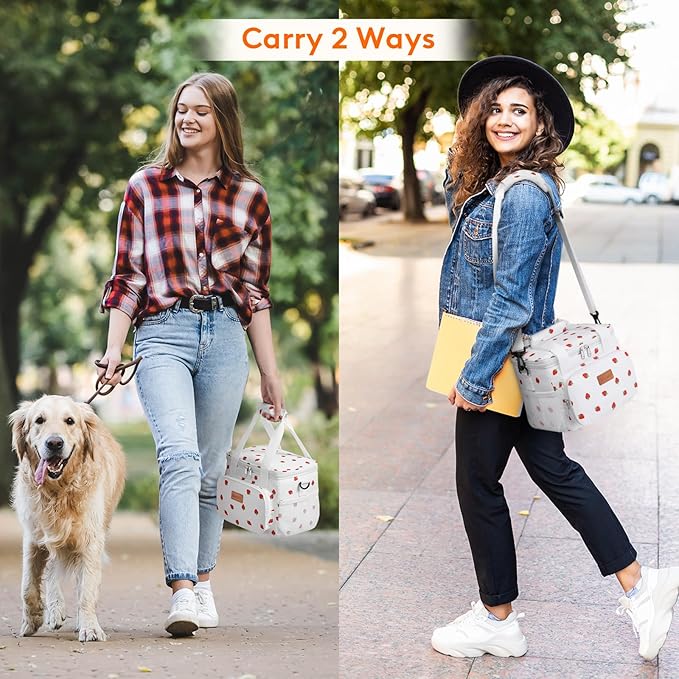 Lifewit Medium Lunch Bag Insulated Lunch Box Soft Cooler Cooling Tote for Adult Men Women, Strawberry 12-Can (9L)