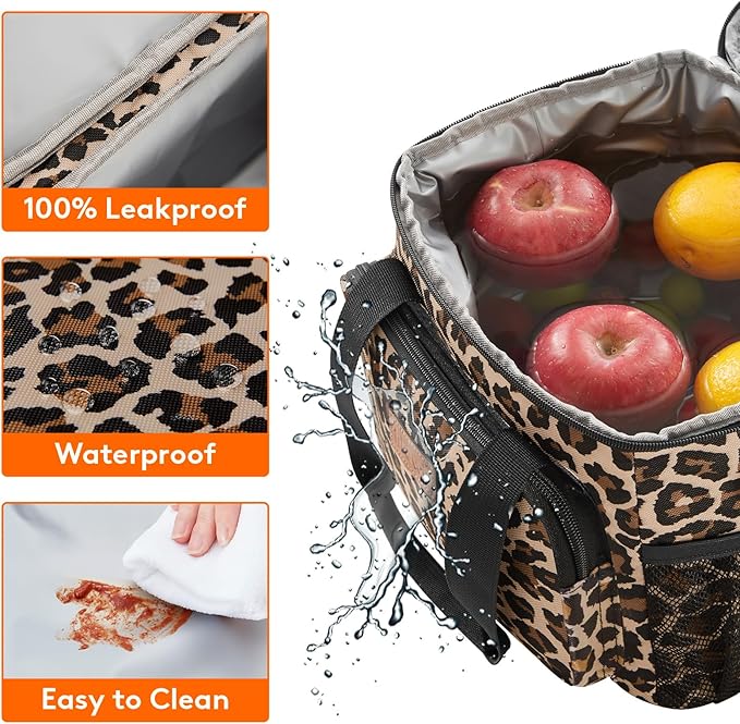 Lifewit Medium Lunch Bag Insulated Lunch Box Soft Cooler Cooling Tote for Adult Men Women, Leopard 12-Can (9L)