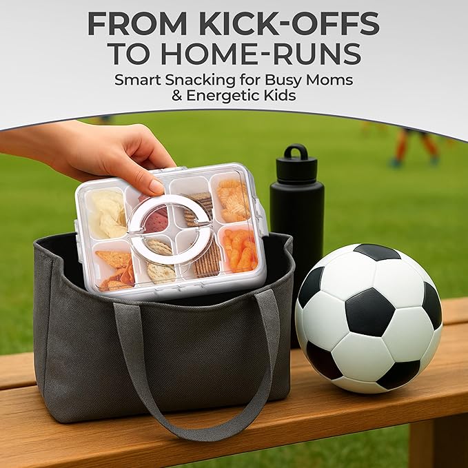 Snackle Box Container with Lid Travel Charcuterie Box with Handle Organizer for Candy, Fruit, Nuts, Veggies, Snacks, Beach Essentials, Portable Lunch Box (Bright White, Large)