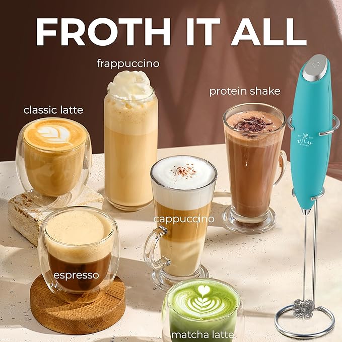 Zulay Kitchen Patented Tornado Triple Whisk Milk Frother with 4 Duracell Batteries – Handheld Foam Maker for Coffee, Lattes, Matcha & Hot Chocolate – Rich, Creamy Froth in Seconds