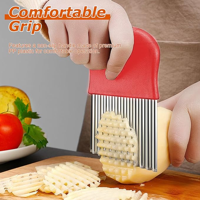 Crinkle Cutter for Veggies, Wavy Potato Cutter for French Fries, Stainless Steel Waffle Fry Wavy Chopper, 2 Pack