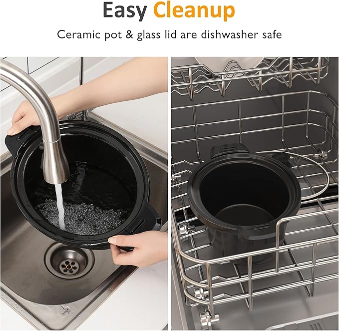 Sunvivi 4qt Slow Cooker, Programmable Slow Cooker with Locking Lid, Removable Ceramic Pot, 3 Heating Settings & Time Control, Mini Food Warmer with Dishwasher-safe Lid & Pot, Silver