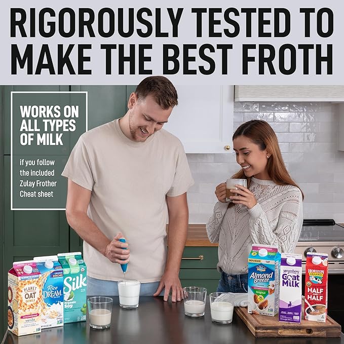 Zulay Powerful Milk Frother Handheld Foam Maker for Lattes - Whisk Drink Mixer for Coffee, Mini Foamer for Cappuccino, Frappe, Matcha, Hot Chocolate by Milk Boss (Metallic Blue)