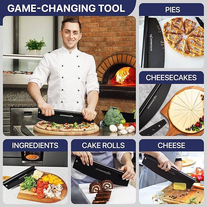 KitchenStar 18-Inch Pizza Cutter Rocker Blade - Sharp Stainless Steel Slicer Knife, Protective Cover, Black, Extra Large - Commercial Pizza Oven Accessories