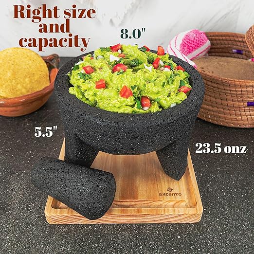 Traditional Molcajete Mexicano Volcanic Rock Mortar and Pestle Set Handmade of Authentic Lava Rock in Puebla Mexico Guacamole Bowl Cutting Board Included Molcajete Bowl de Piedra Volcanica