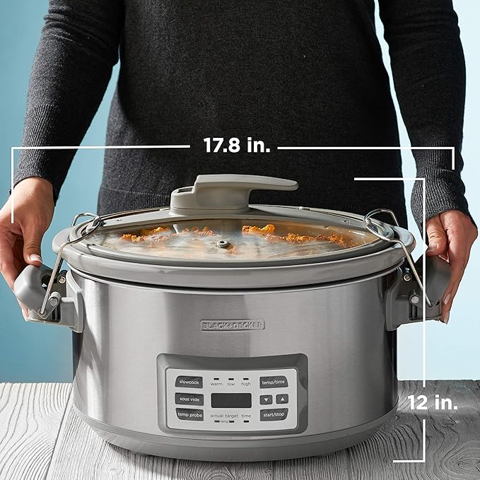 BLACK+DECKER 7-Quart Digital Slow Cooker, SCD7007SSD, Temperature Probe, Sous-Vide, Locking Lid, Removable Stoneware Crock