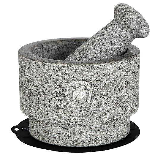Laevo Mortar and Pestle Set (Large) - Stone Spice Grinder - Grinding Bowl and Pestle - Reversible Molcajete Mexicano - Large Mortar and Pestles Set for Guacamole, Spices - 2.1 Cup, Gray Granite