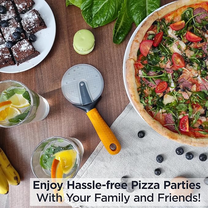 Deiss Pro Heavy Duty Pizza Cutter With Wheel Slicer- Stainless Steel Sharp Smooth Pizza Cutter Wheel With Easy Grip Non-Slip Handle, Dishwasher Safe (ORANGE)