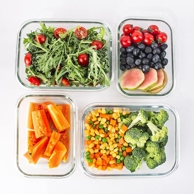10 Pack Glass Food Storage Containers, Glass Meal Prep Containers with Lids Leak Proof, Microwave & Freezer Safe (34oz & 12oz)